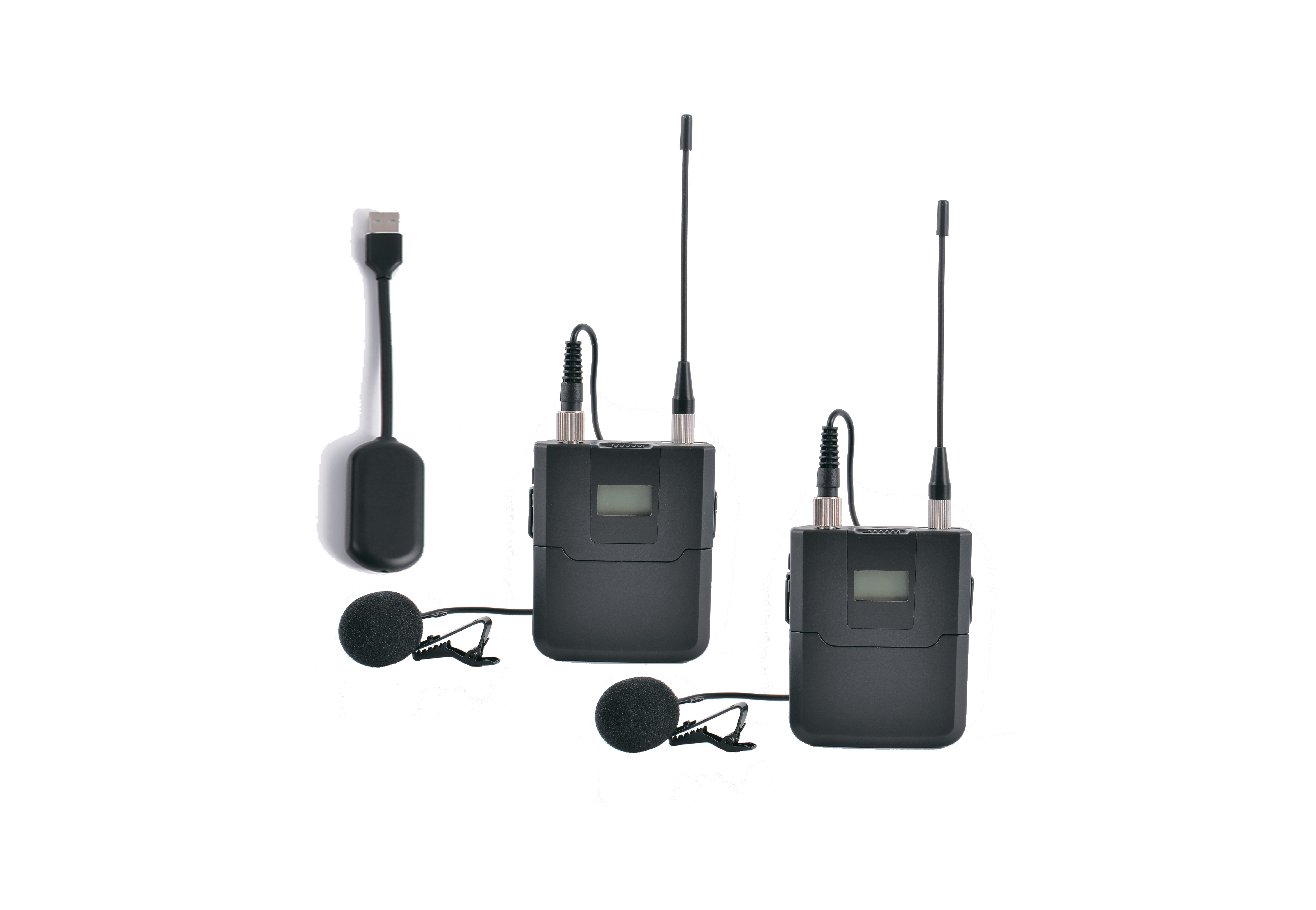 Dual Wireless Lavalier Microphone System with USB Receiver, 100 Channels