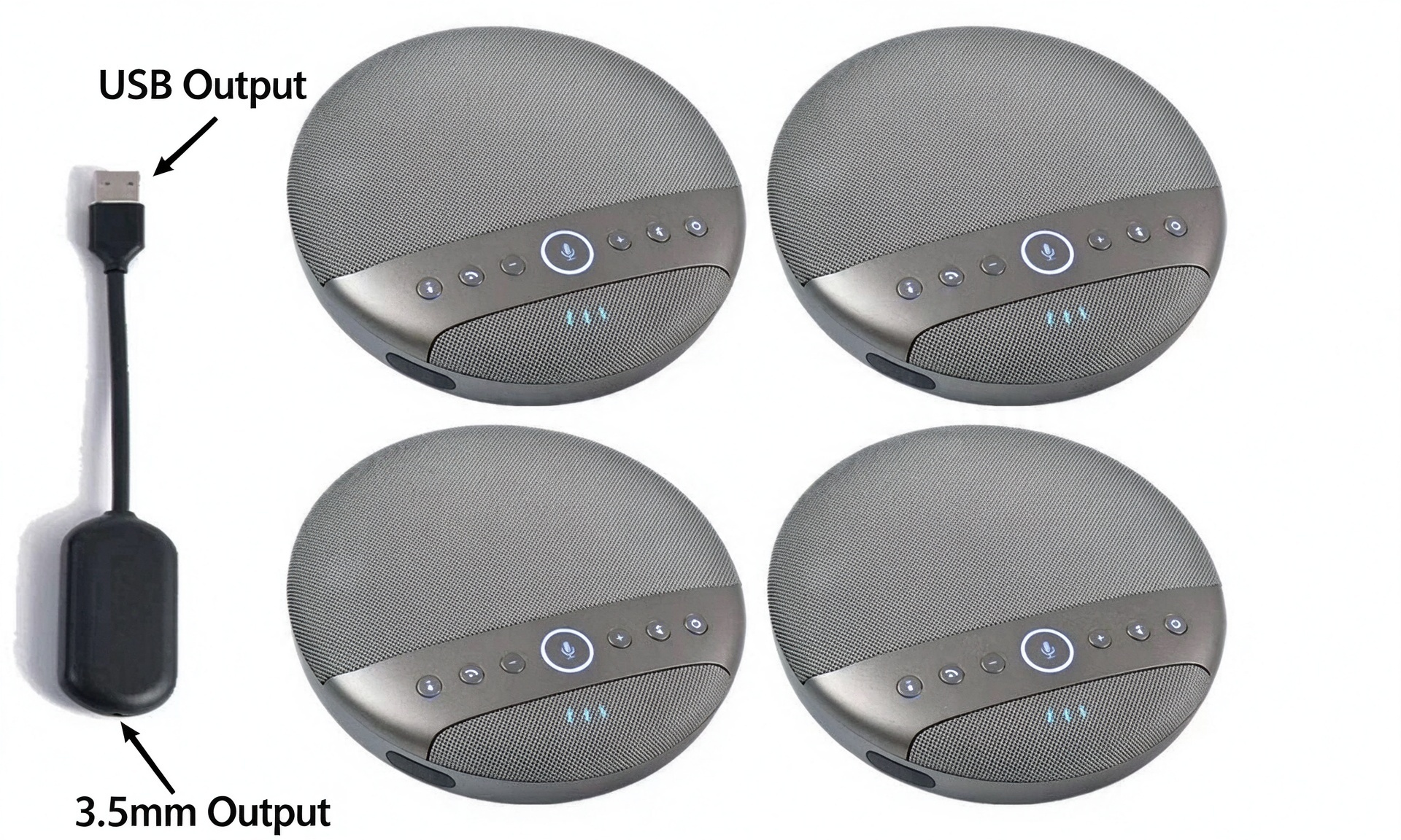Wireless Omnidirectional Microphone with 4-Array Cascade, 15m Range, USB/3.5mm
